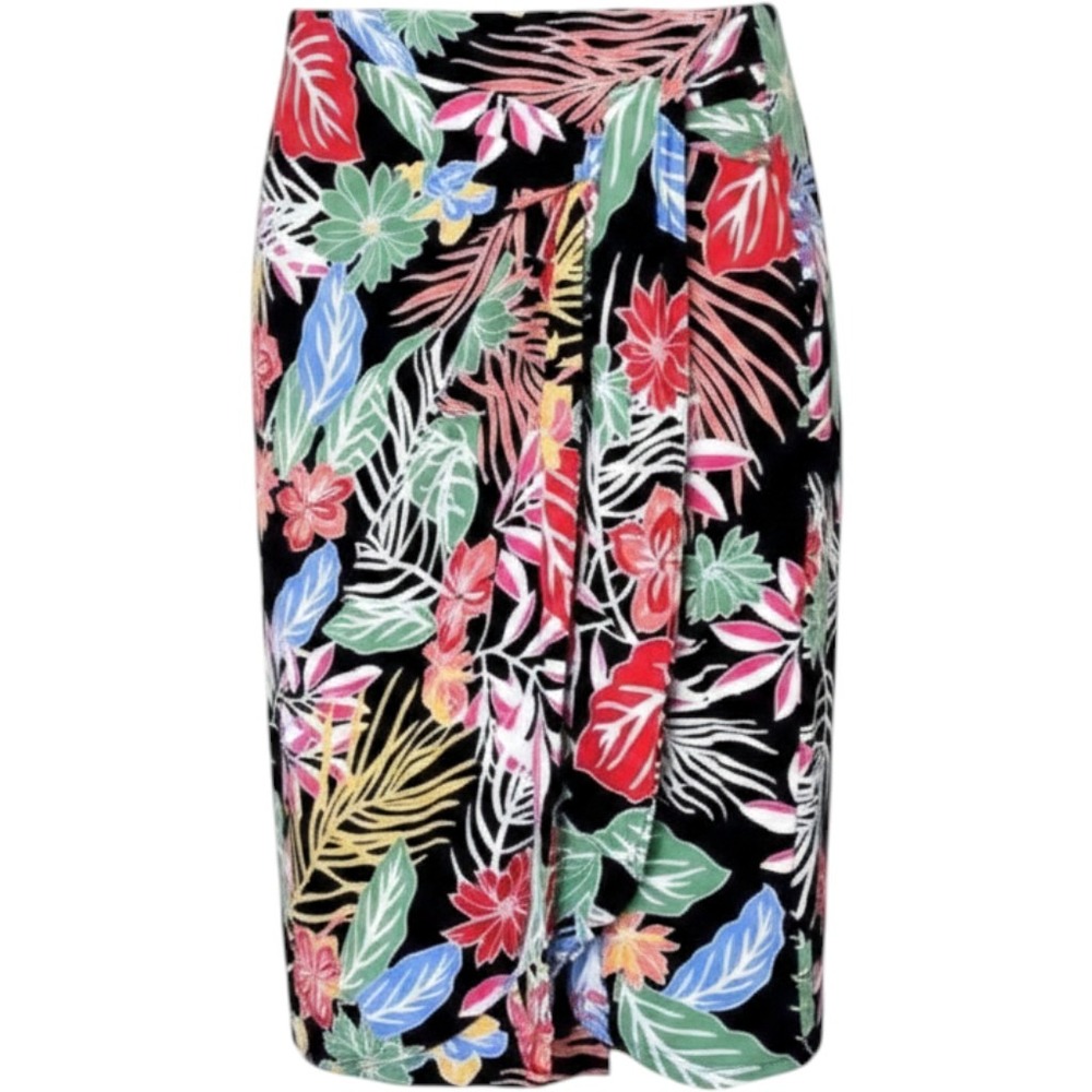 Cynthia Rowley Tropical Floral Wrap Mini Skirt Black Multi Size L L/G RN 75343